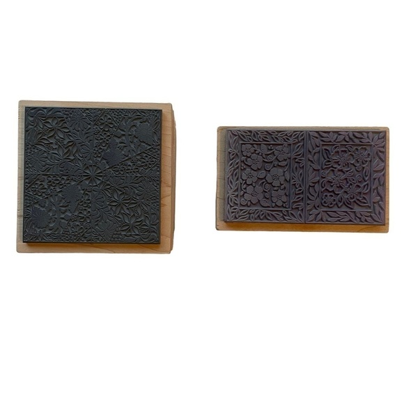 Magenta Floral Abstract Wood Rubber Stamps Set of 2 Large Canada Art - Picture 6 of 9